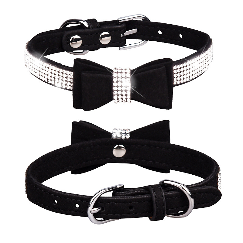 Pet Collar Shiny Rhinestone Dog Collar Bow Cat Collar Comfortable Leash