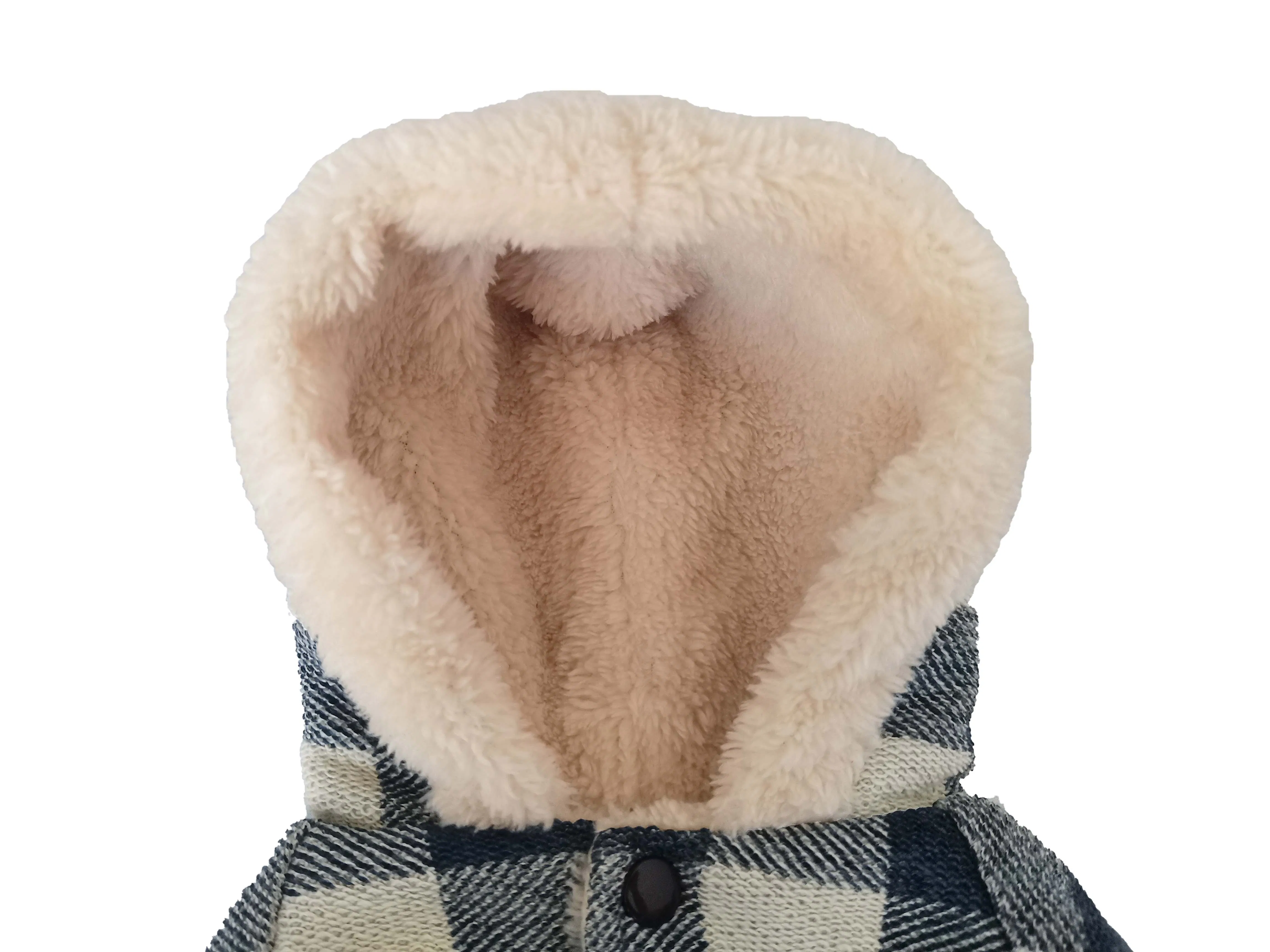 High-Quality Checked Fur-Lining Winter Dog Hoodies Coat Clothes Pet Apparel
