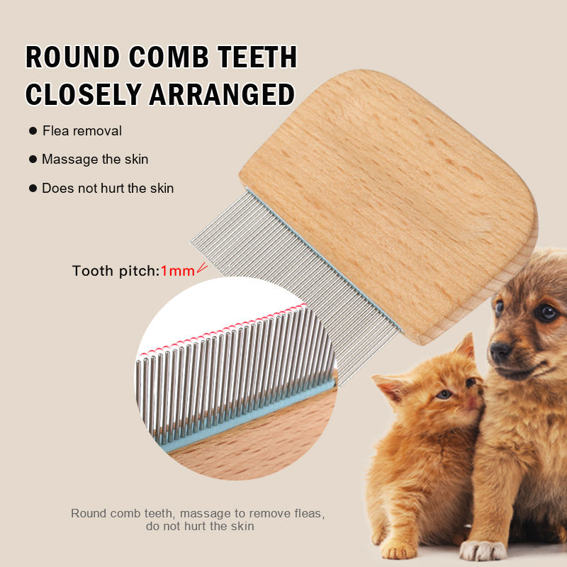 Small Wooden Handle Pet Flea Removal Tool for Grooming and Cleaning