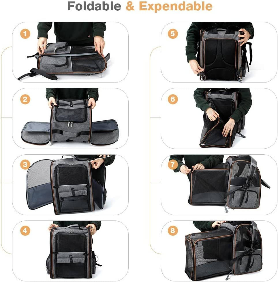 Expandable Pet Cat Backpack Carrier Foldable Puppy Backpack Carrier for Travel