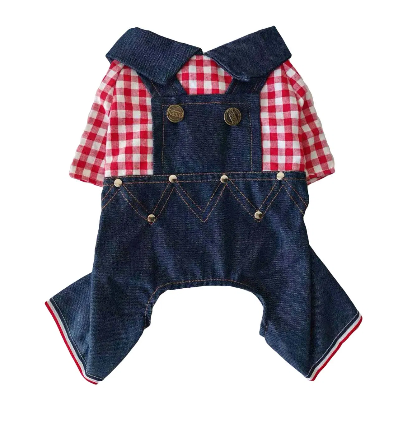 Summer Cute Fashion Checked Shirt Denim Jumpsuit Pet Dog Clothes Apparel