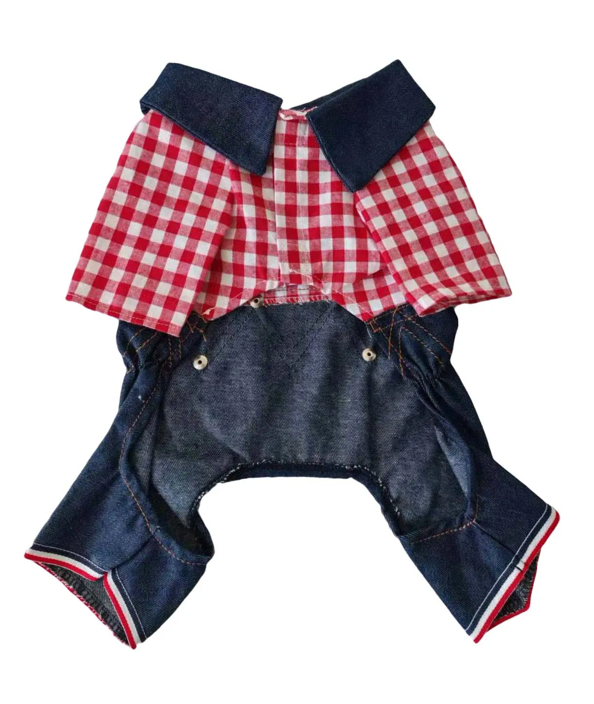 Summer Cute Fashion Checked Shirt Denim Jumpsuit Pet Dog Clothes Apparel