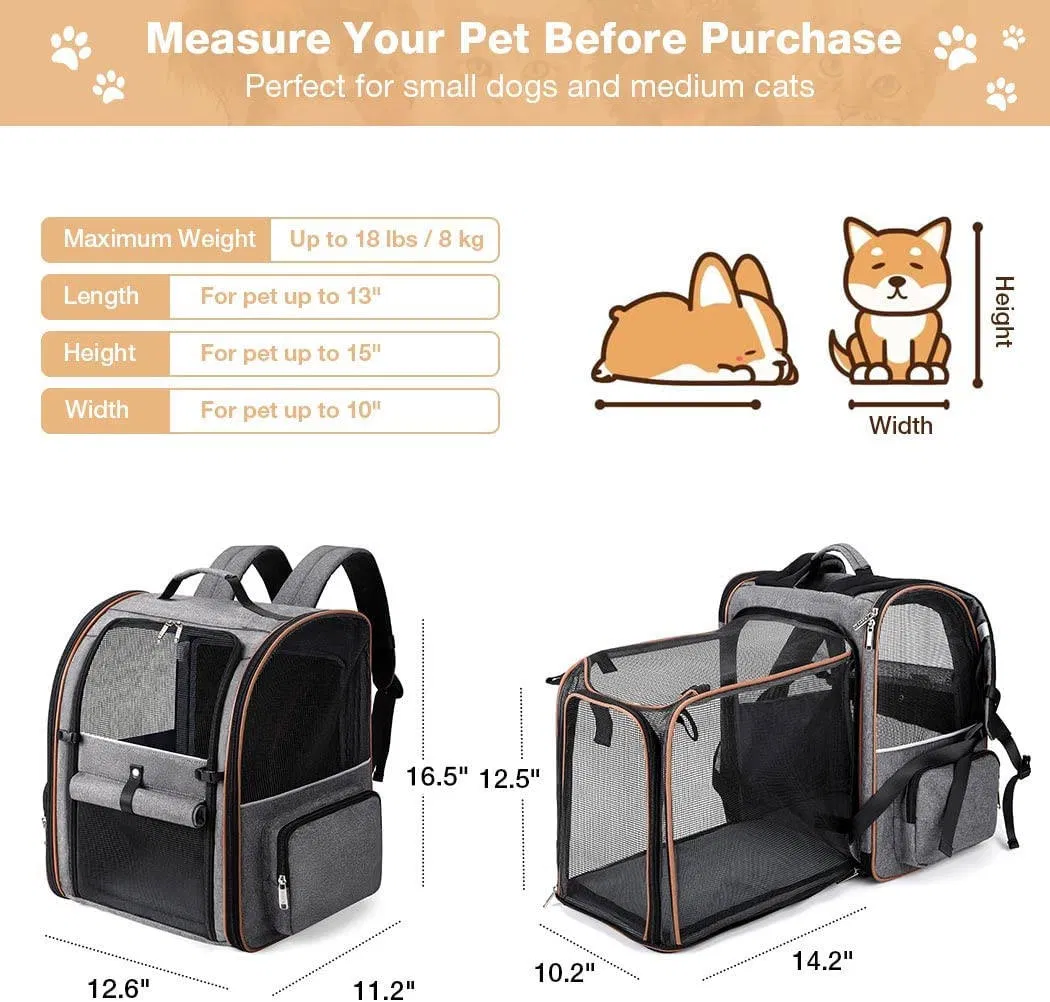 Expandable Pet Cat Backpack Carrier Foldable Puppy Backpack Carrier for Travel