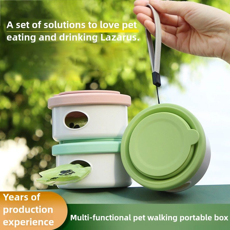 Dog Outdoor Portable 3-in-1 Food Storage Feeder Garbage Bag Folding Bowl Outdoor Walking Cup Pet Supplies
