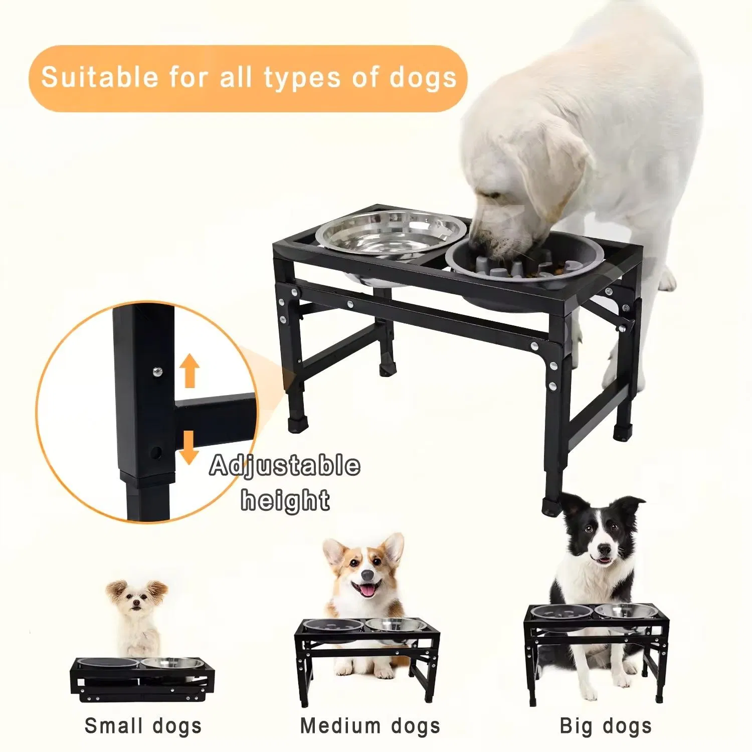 Adjustable Foldable Pet Bowl Stand Foldable Iron Frame Pet Bowl Station for Easy Feeding Height Adjustable Iron Frame