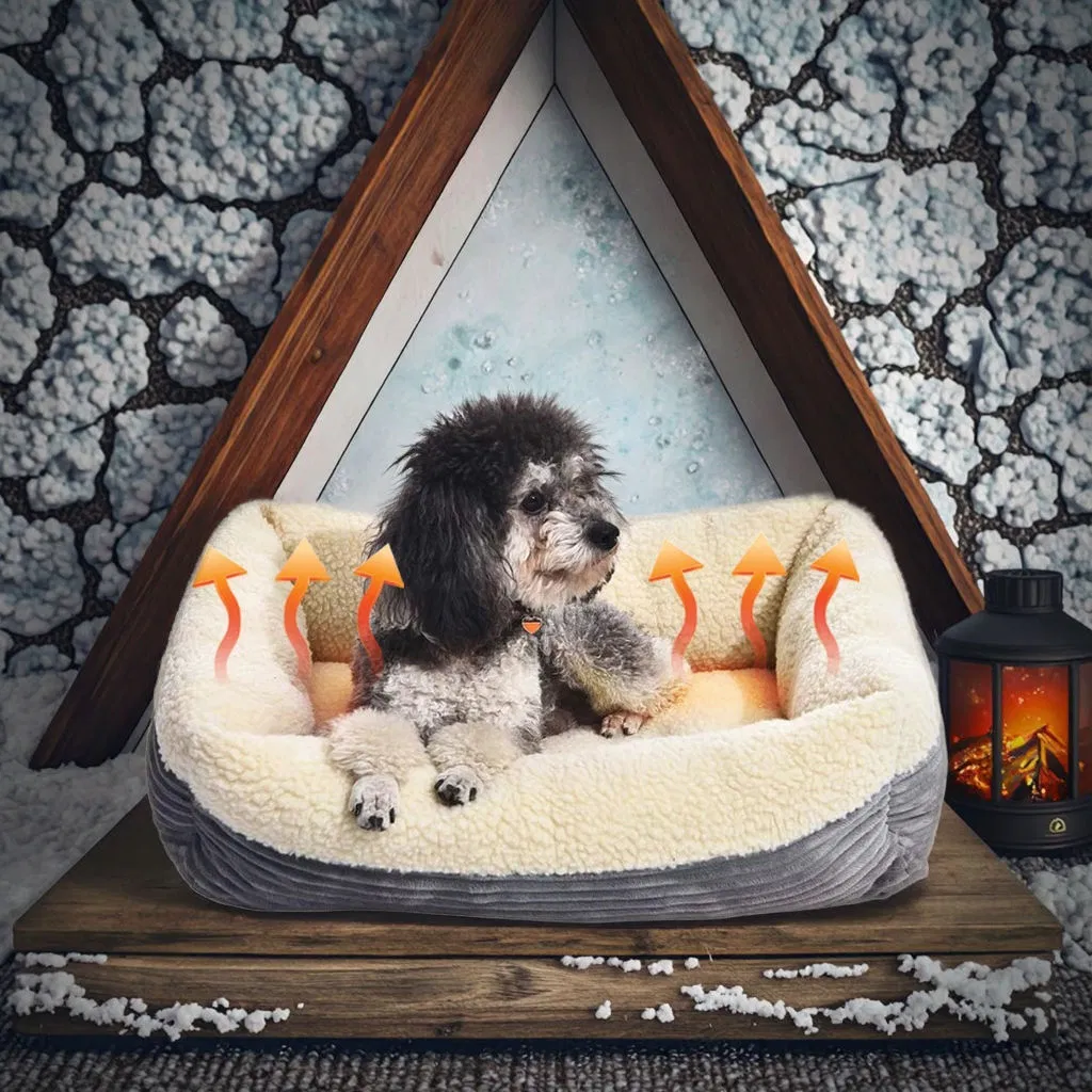 Foldable Plush Cat Ear Design Enclosed Heated Calming Pet Bed