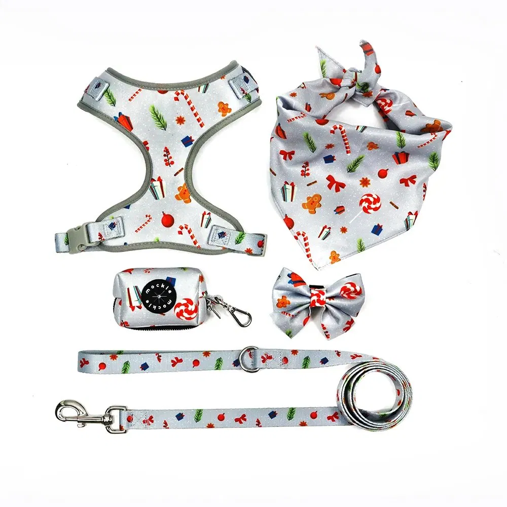 Wholesale Custom Logo and Pattern Dog Harness Luxury Adjustable No Pull Pet Dog Leash and Collar Poop Bag Holder Pet Supplies