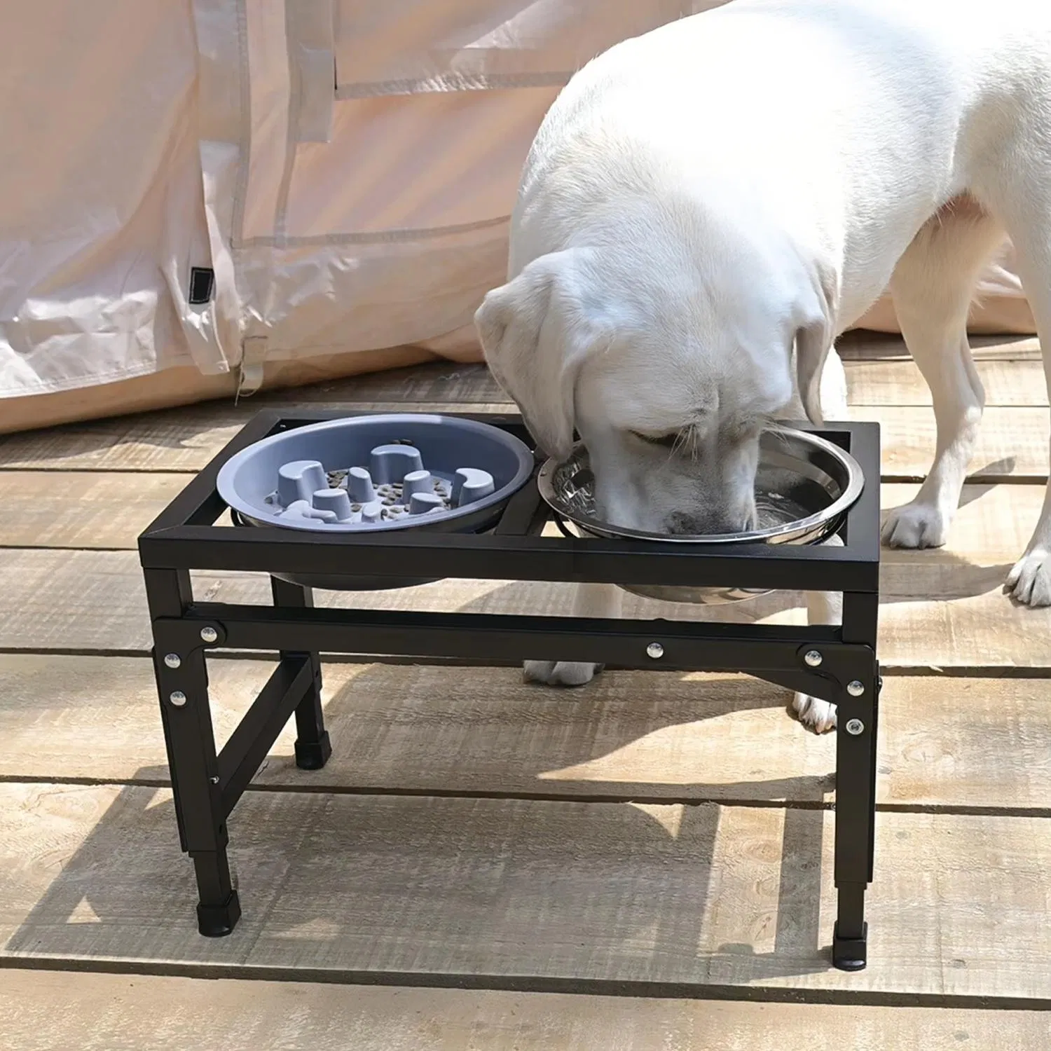 Adjustable Foldable Pet Bowl Stand Foldable Iron Frame Pet Bowl Station for Easy Feeding Height Adjustable Iron Frame