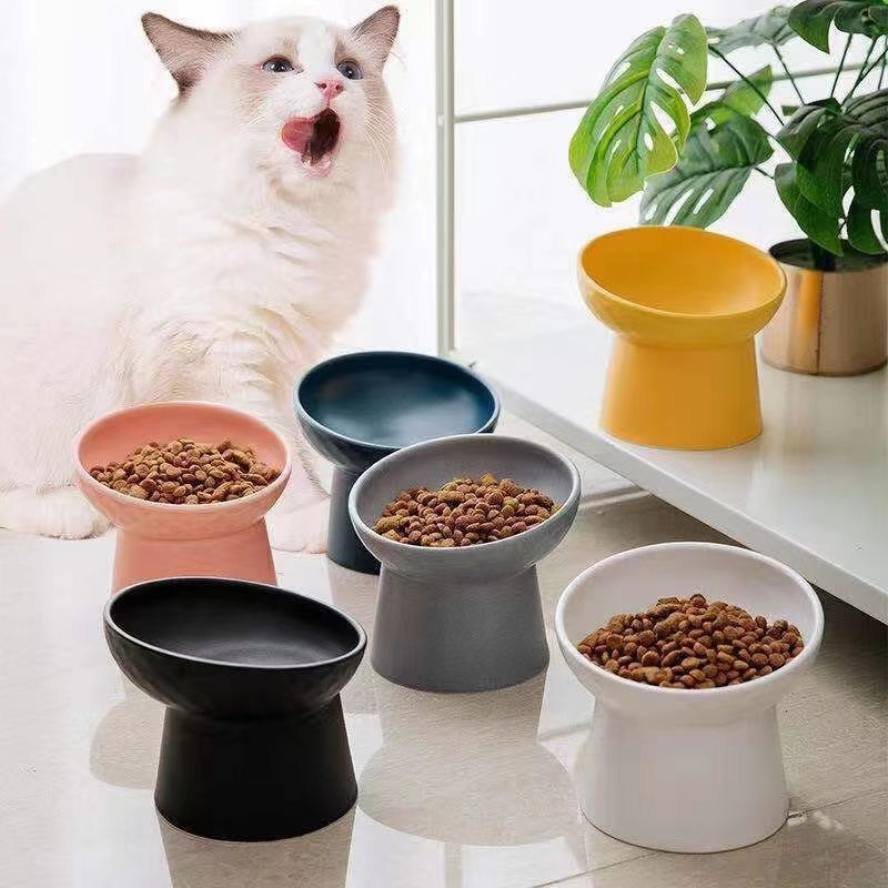 Nordic Style Ceramic Food Water Pet Bowl High Foot Raised Feeding Dish