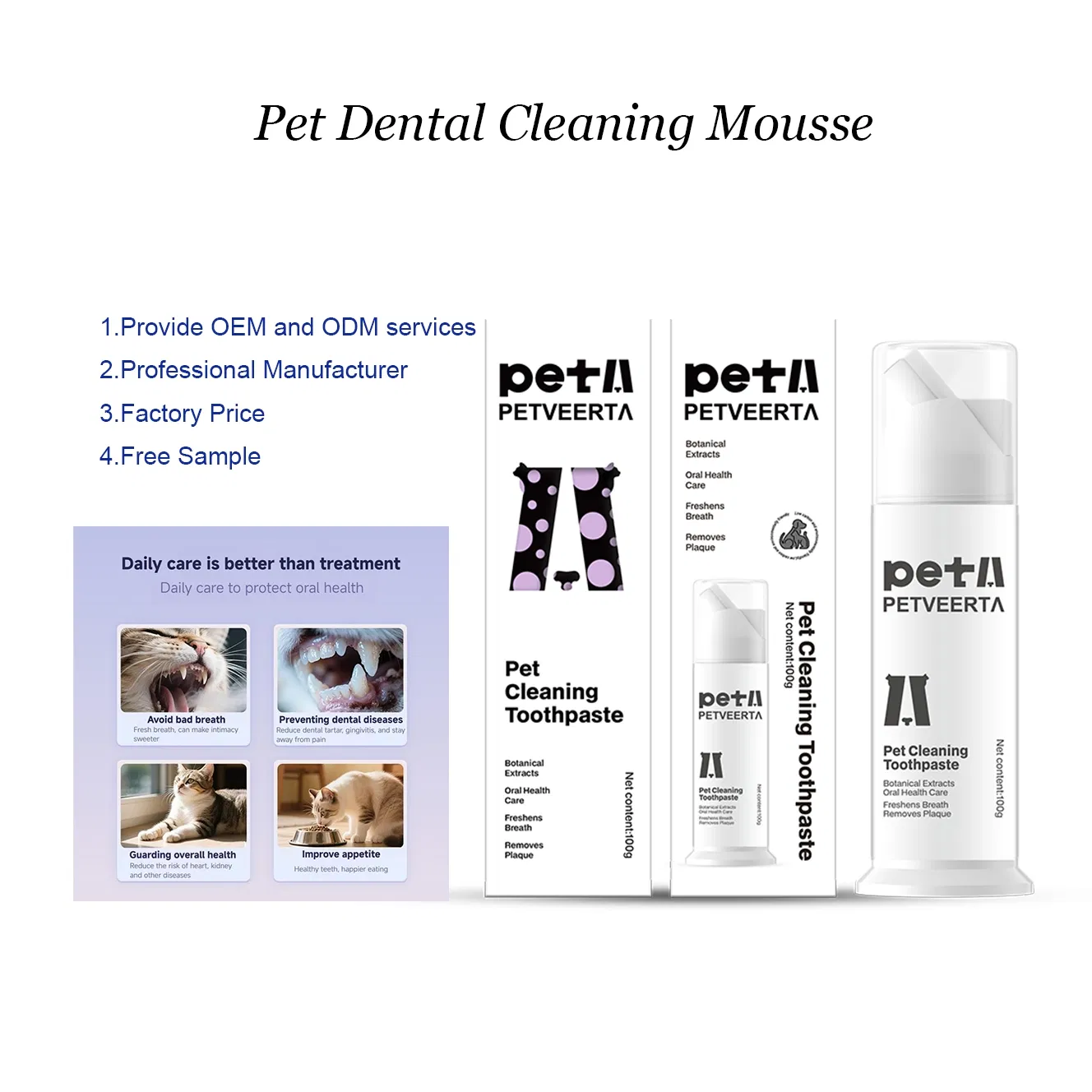 Easy to Use Pet Dental Cleaning Mousse for Brushless Oral Care Solution