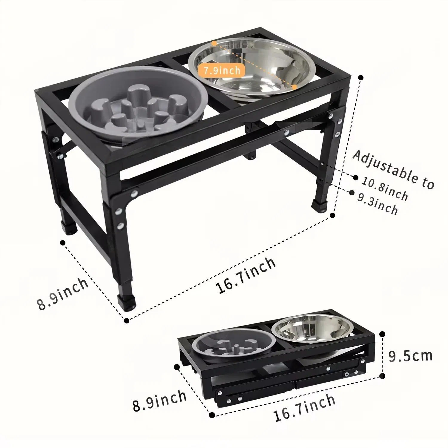 Adjustable Foldable Pet Bowl Stand Foldable Iron Frame Pet Bowl Station for Easy Feeding Height Adjustable Iron Frame