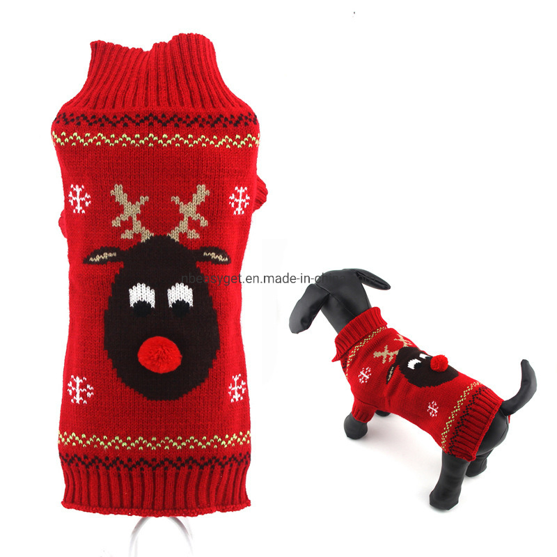 Pet Christmas Sweater Dog Cat Christmas Reindeer Snowflakes Turtleneck Knit Sweater Winter Soft Warm Stretch Pullover Jumper Christmas Clothes Apparel Esg12469