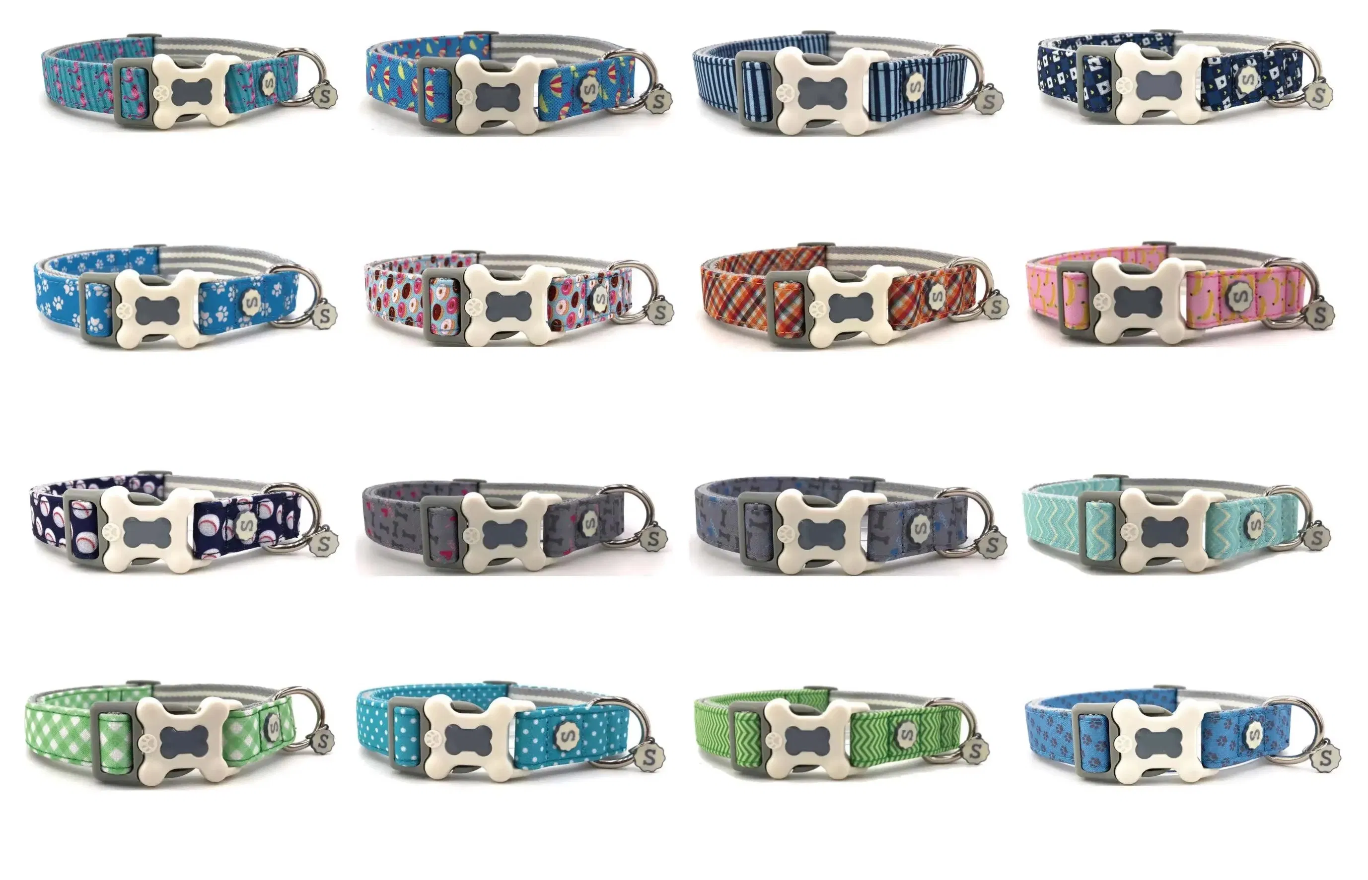 Bone Buckle Dog Collars Leashes Heavy Duty Custom Print Pet Dog Leash