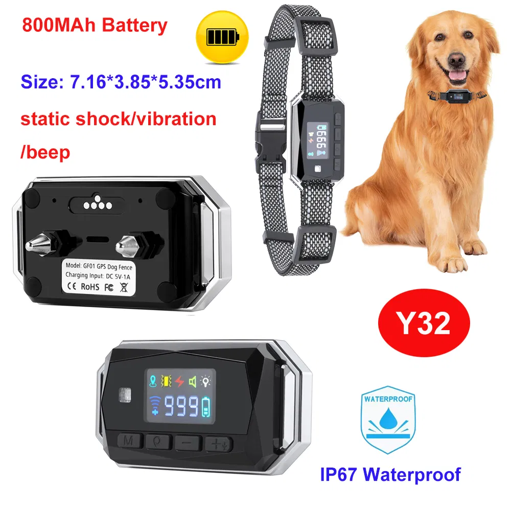Wholesale smart wireless dog fence collar pet training device with vibration static shock beep adjustable fence radius no sim card Y32