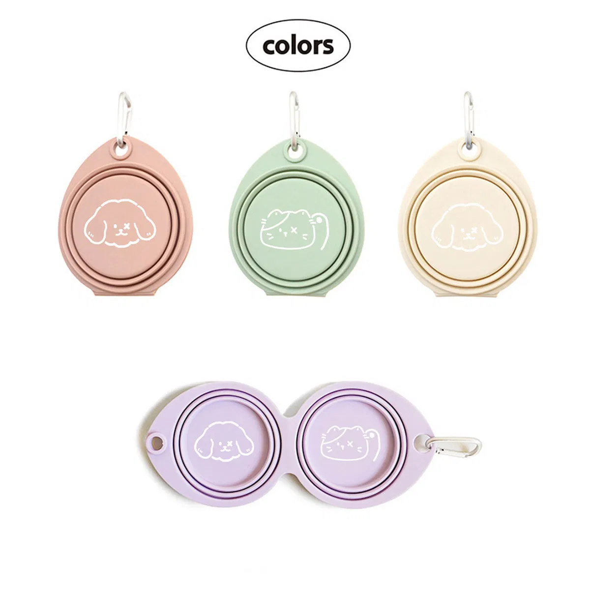 Customized Portable Foldable Dog Bowl Collapsible Pet Travel Feeding Bowl Double Foldable Food Grade Silicone FDA Approved