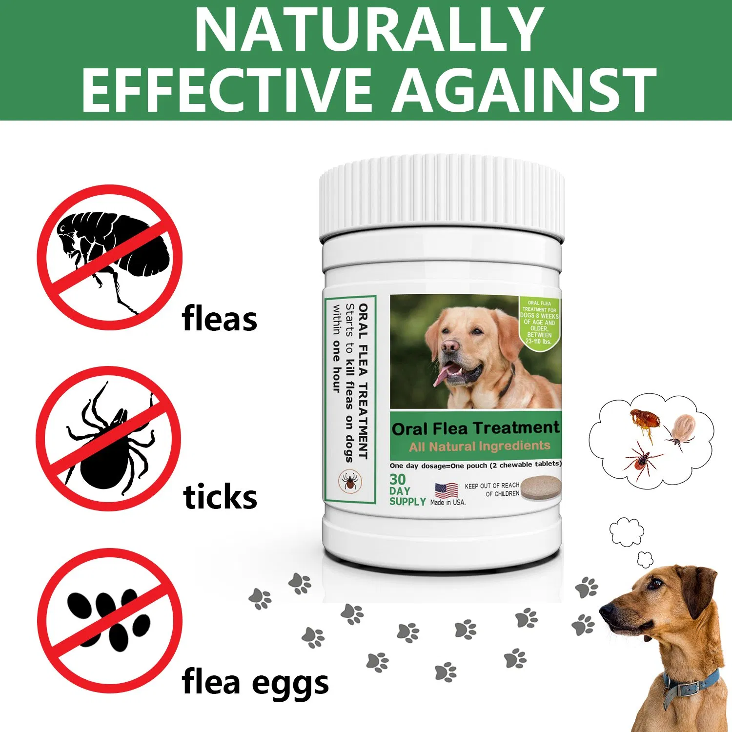 Efficient Oral Flea and Tick Treatment for Dogs, All-Natural Flea Prevention Tablets, Pet Health Pest Defense Medicine