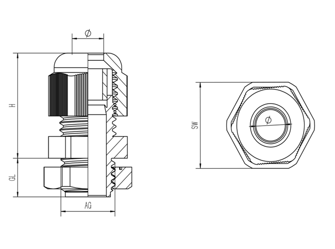 Nylon Reinforced Cable Gland Diagram