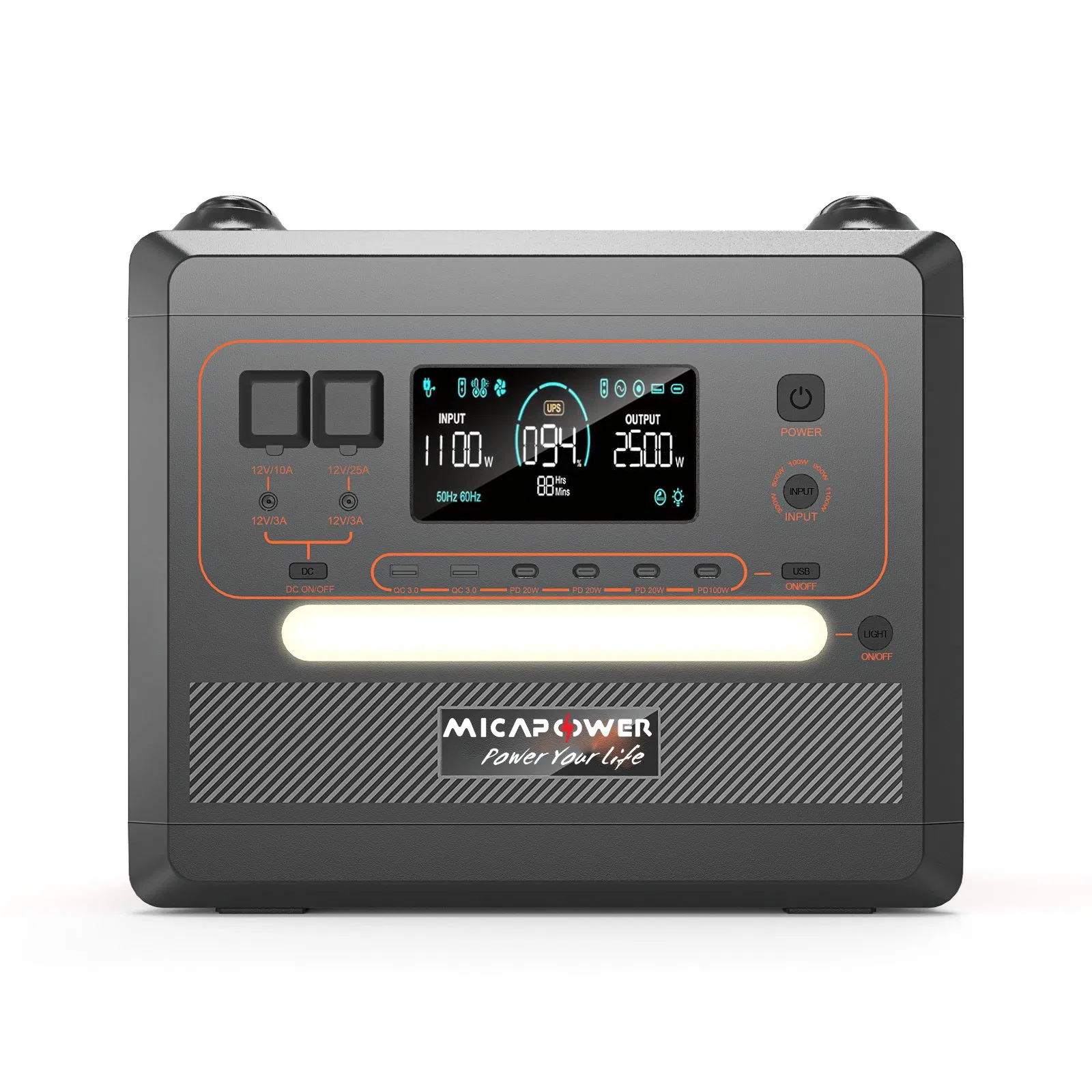 Mica Power 2500W 2400W Solar Power Travel Lithium Battery LiFePO4 LFP Battery Outdoor Camping 1000W Portable Power Station Big Power Bank with LED Light