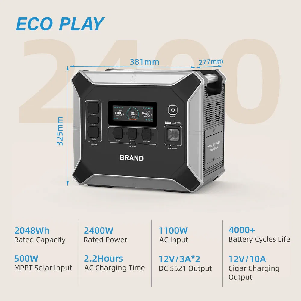 Portable Pure Sine Wave Power Station 2048wh LiFePO4 Battery MPPT Controller