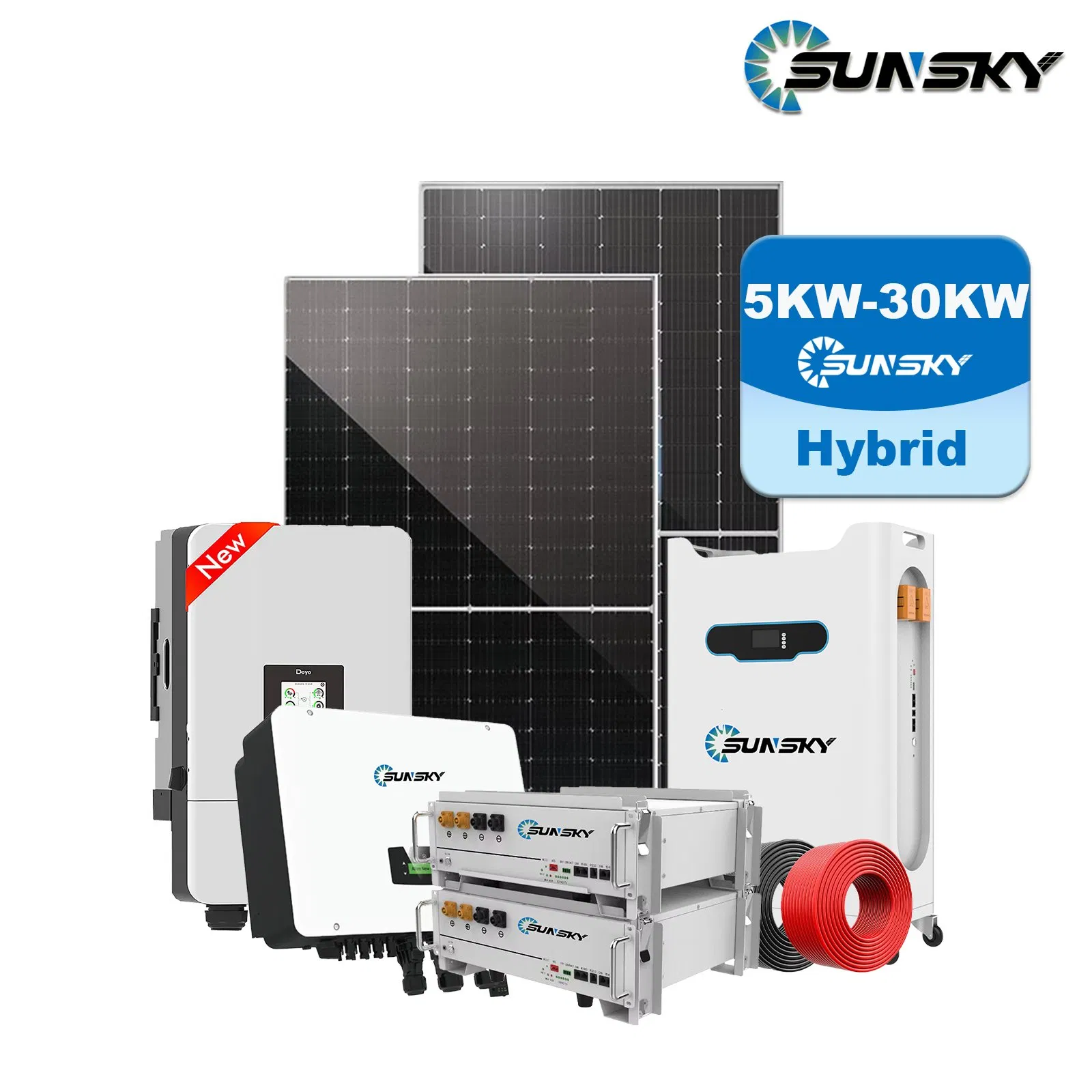 Sunsky Full Set off Grid Solar Energy System 5kw 10kw 15kw Solar Panels System Lithium Battery Power Energy Storage with Hybrid Solar Inverter
