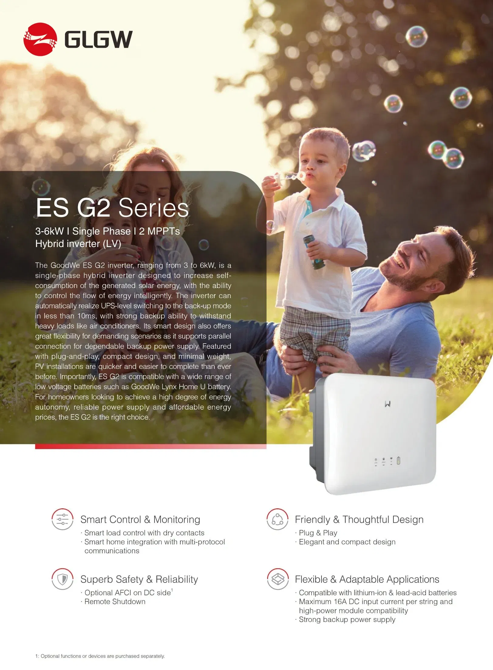 Glgw Gw6000-Es-20 Single Phase 2 Mppts 48V 6kw Energy Storage Hybrid Solar Inverter