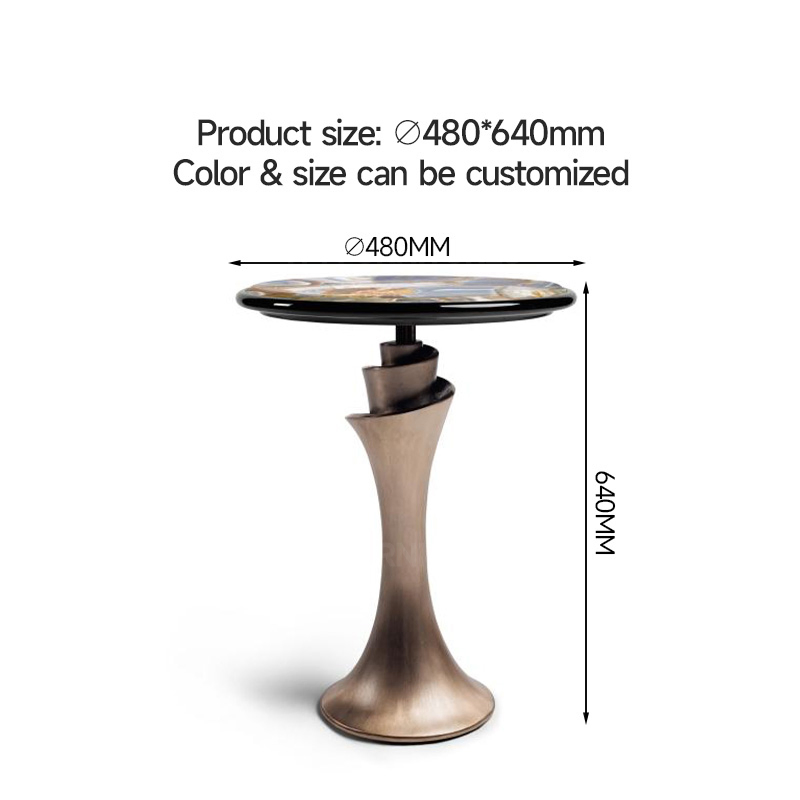 Hotel Lobby Durable Construction Round Steel Marble Accent Black End Side Table