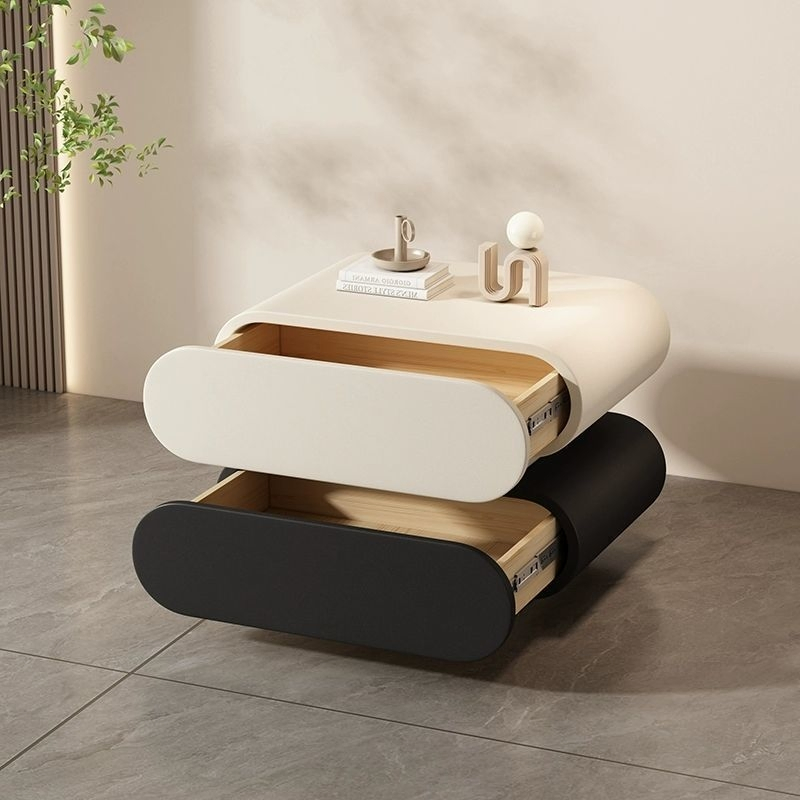 Simple and Modern Bedroom Bedside Table, New Leather Bedside Table, Solid Wood, High-Grade Cream, Light Luxury.