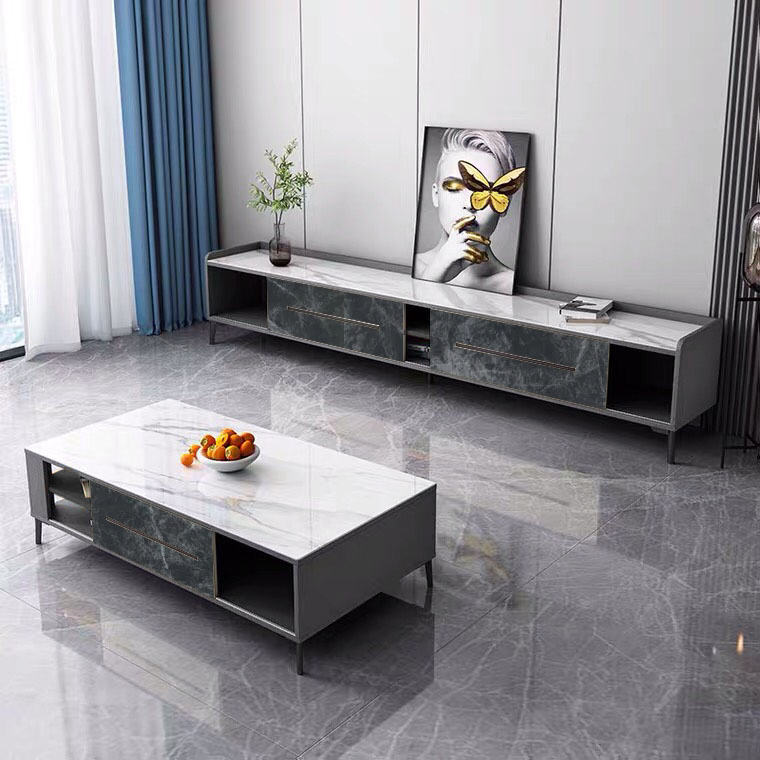 Modern Coffee Table for Living Room Balcony Office Marble Top Accent Side Tables TV Stand Set Furniture
