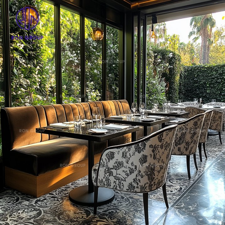 High-End Wood Table and Chair Leather Booth Bench Seating Modern Restaurant Hotel Furniture Sets