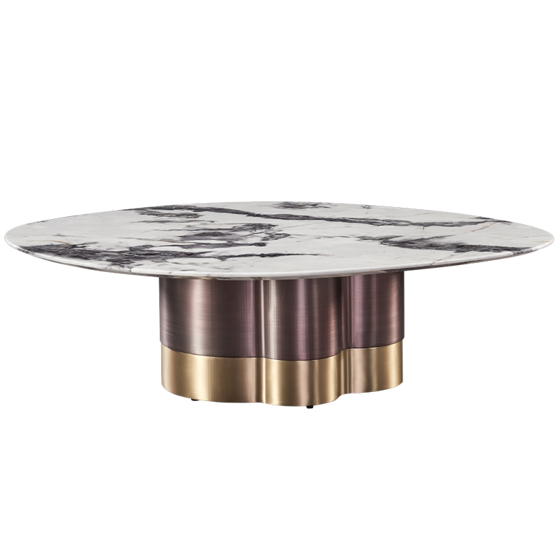 Contemporary Round Nesting Tea Table Furniture Set Center Golden Silver Stainless Metal Side Marble Top Coffee Table