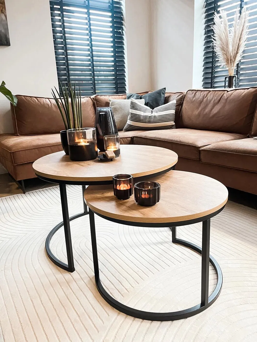 Round Metal Frame Coffee Table Set