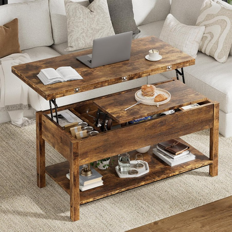 Space-Saving Coffee Table with Two-Way Lift Top, Bookshelf and 90 Lbs Load Capacity