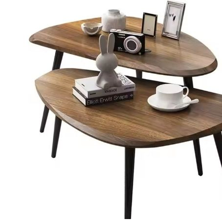 Wholesale Modern Furniture Drop-Shaped Wood Nesting Coffee Tables Sofa Side Table Sets of 2 with Metal Frame