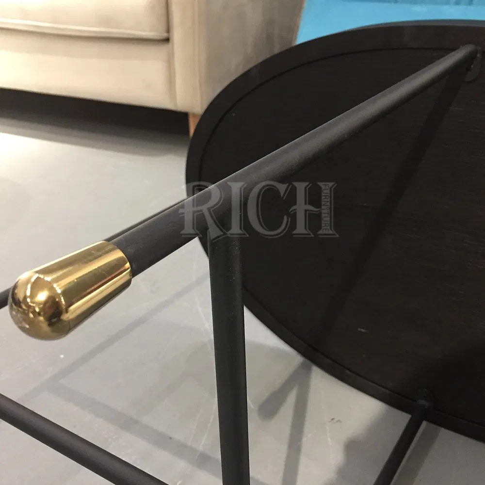 Nordic Oval Balck Metal Legs Accent Table MDF Wooden Top Sofa Side Table