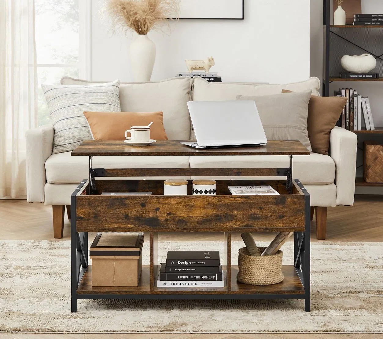 Ready to Assemble Furniture Folding Extendable Tea Table Wooden Multi-Function Adjustable Lift Top Coffee Table