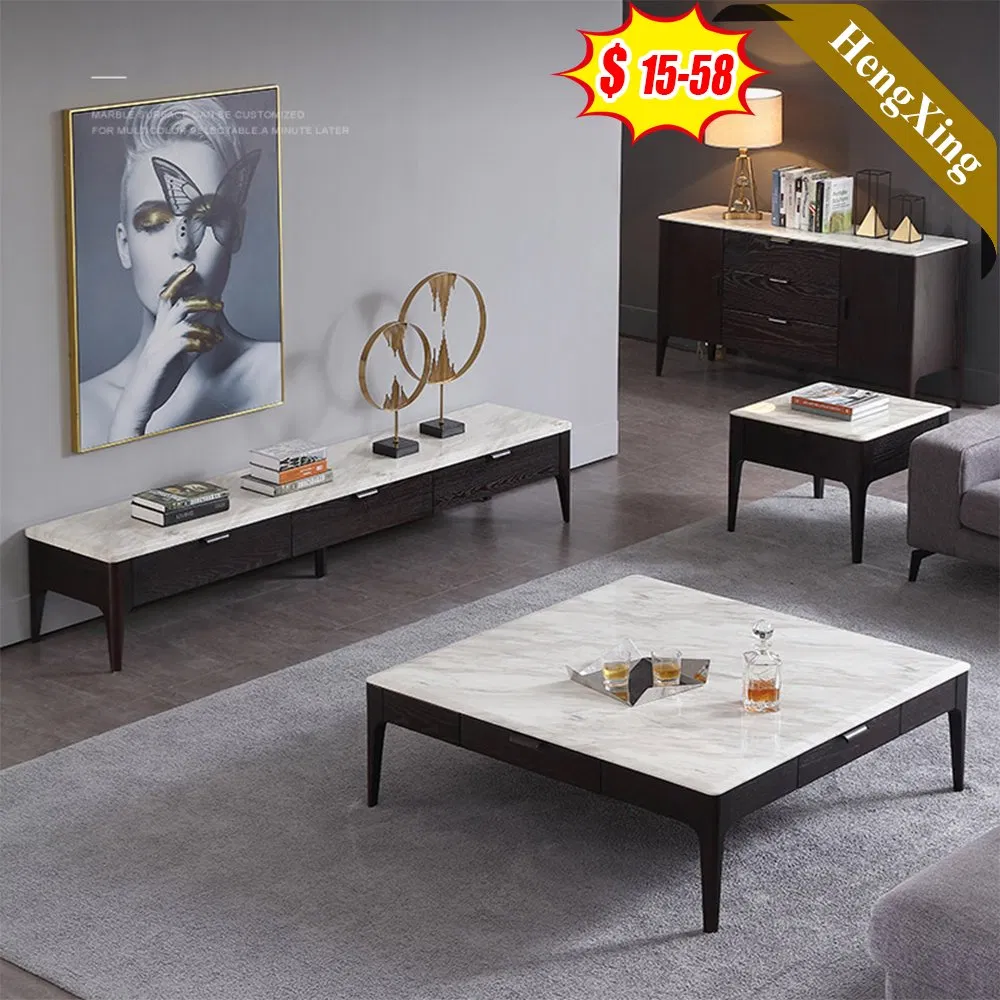 New Design Antique Living Room Furniture Wooden TV Cabinets Stand Side Sofa Console Round Glass Coffee Table Set