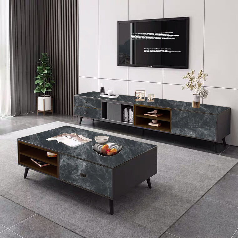 Modern Coffee Table for Living Room Balcony Office Marble Top Accent Side Tables TV Stand Set Furniture
