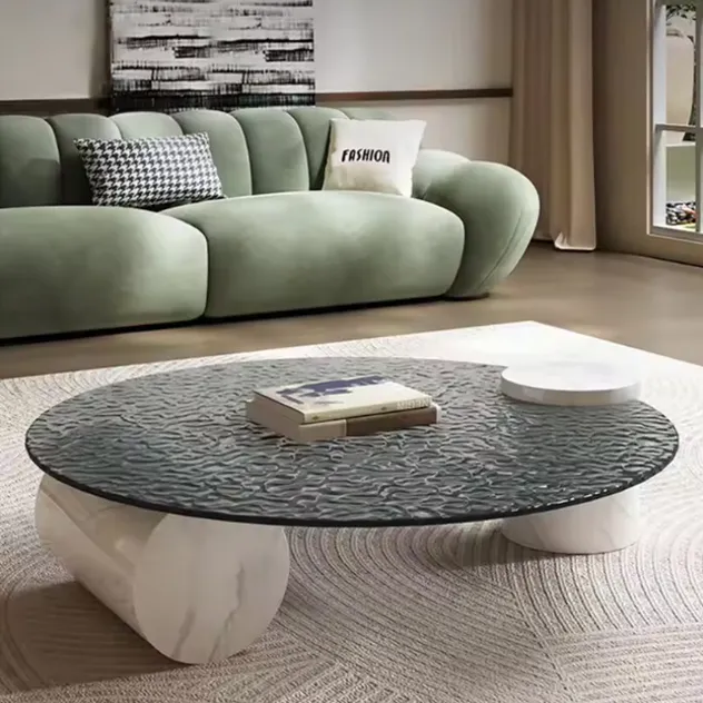 Modern Round Glass Coffee Table View 1