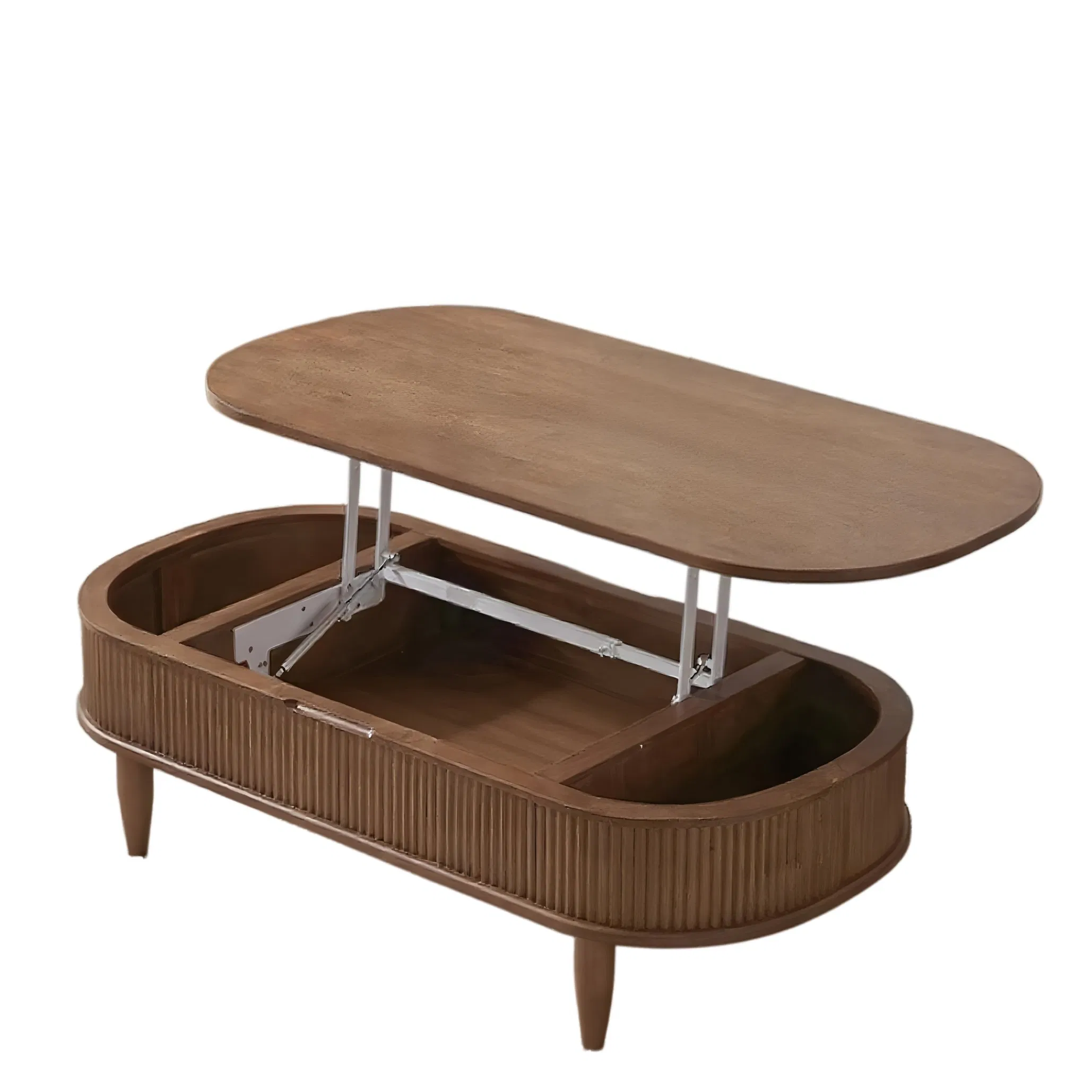 Modern Medieval Lift-Top Coffee Table with Groove Design &amp; Gas Lift Support