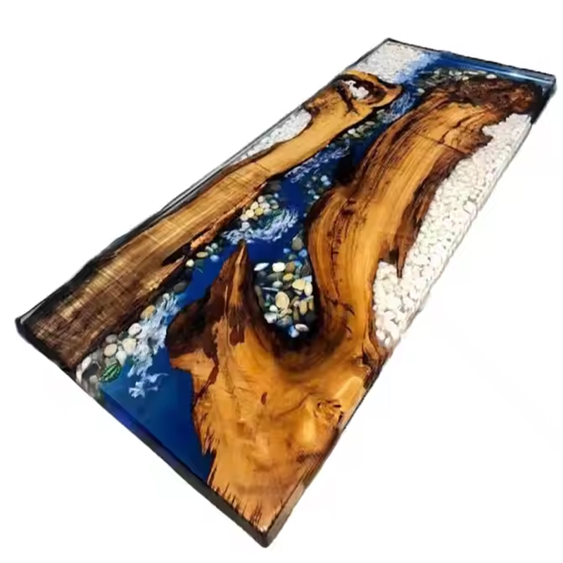 OEM Factory Resin Epoxy Table Top High Glossy Tea Table Dining Table Coffee Table Stainless Steel Metal Living Room Nesting Side