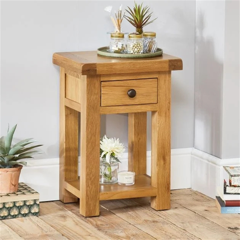 Nordic Solid Oak Living Room Side Table Sofa Center End Table Rural Rectangular 1 Drawer with 1 Shelf Small Coffee/Tea Table for Patio Garden Hotel Using