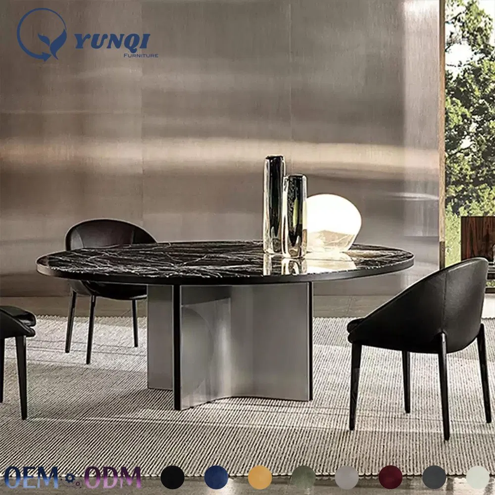 High End Modern Dining Room Furniture Luxuriou Round Natural Marble Dining Table Set