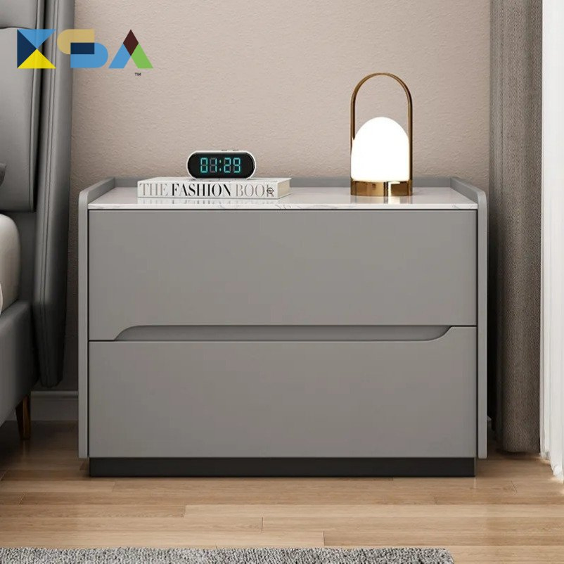 Factory Luxury Modern Nightstand Bedside Table Rock Slab Bedside Table with Golden Feet Nightstand for Bedroom