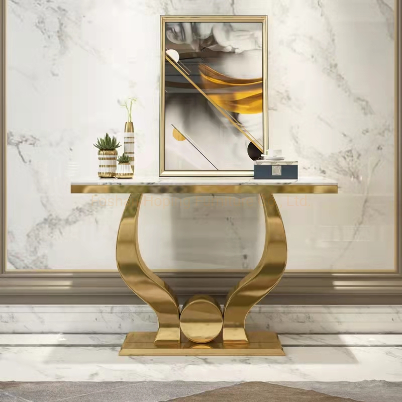 Marble Tempered Glass Coffee Office Table Furniture Gold Base Dining Console Restaurant Table Chairs Wedding Background Table