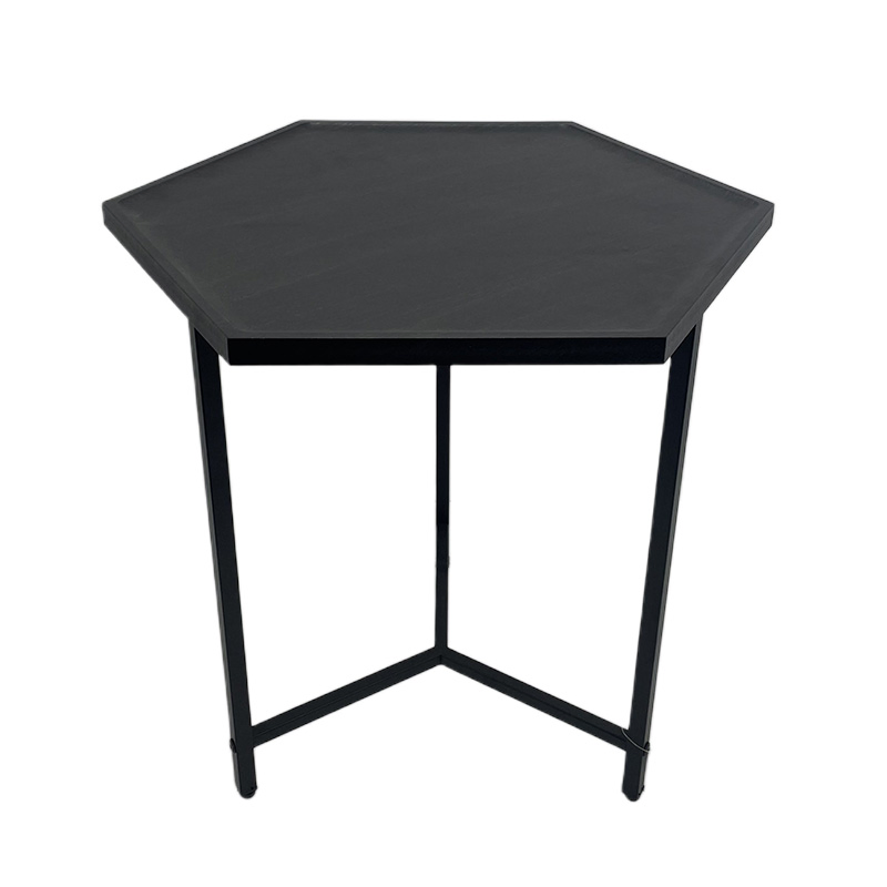 Chic Black Hexagonal End Table Modern Hexagon Black Accent Table Stylish Hexagonal Black Side Table with Three Metal Legs