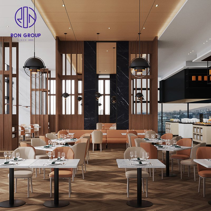 Modern High-End Customized Cafe Coffee Shop Square Wood Leather Booth Seating Restaurant Table and Chair Sets