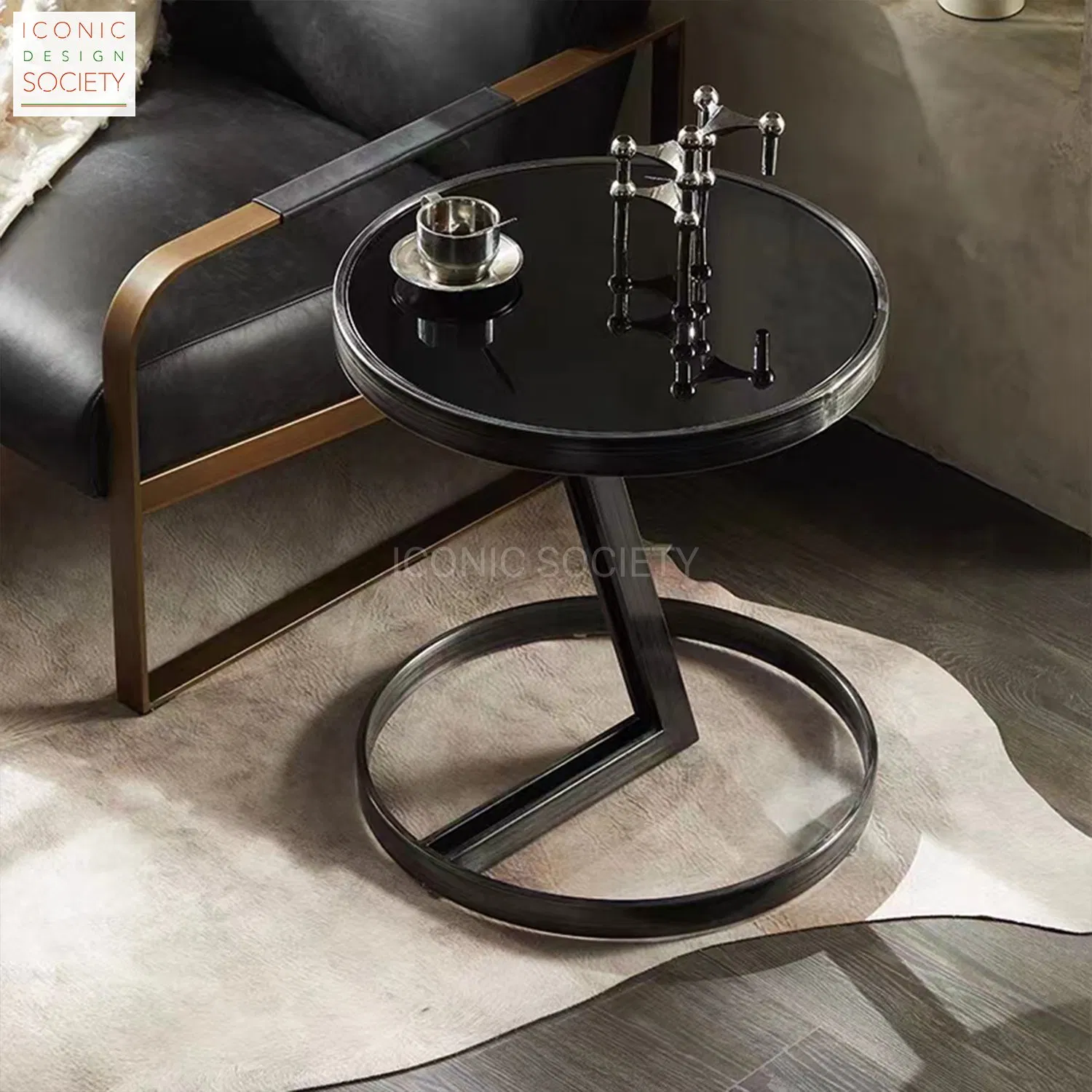 Modern Living Room Furniture Office Hotel Home Furniture Sitting Room Side Table Industrial Metal Iron Glass Coffee Table