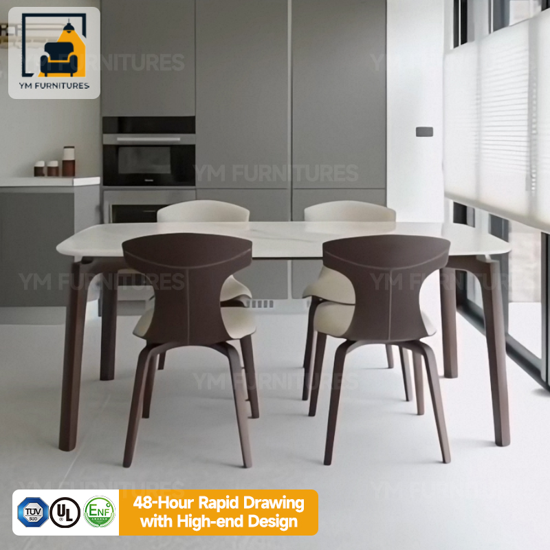 Villa Hotel Stainless Steel 6 Set Dining Room Table with Marble Top