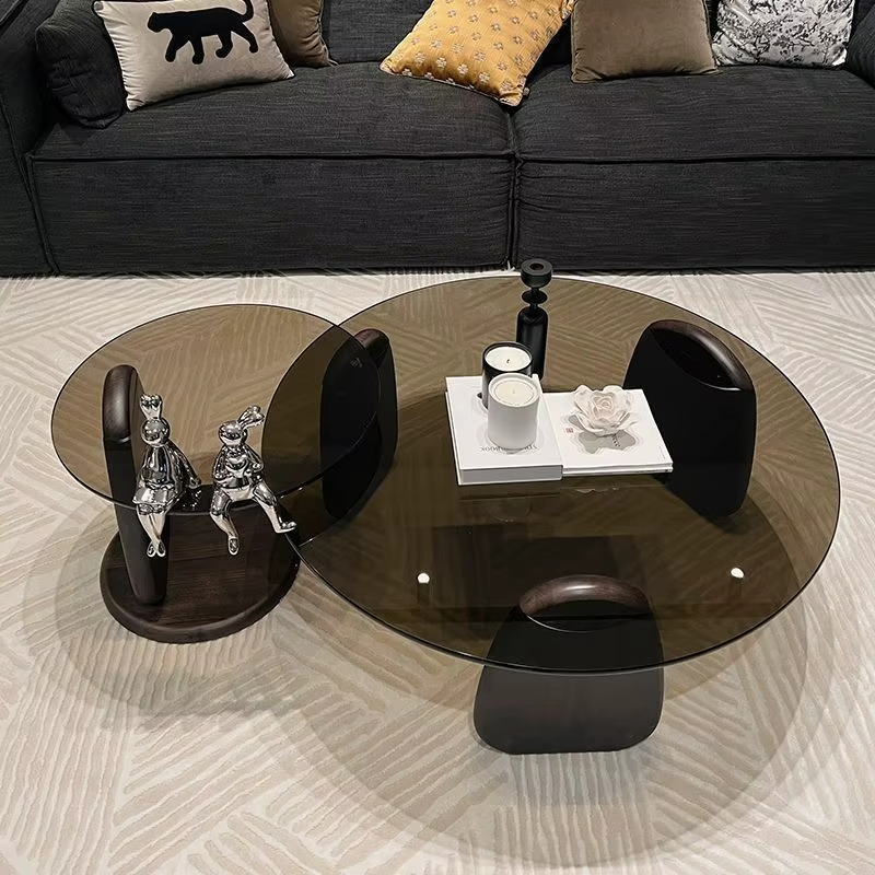 Modern Glass and Solid Wood Nordic Light Luxury Simple Small Combination Coffee Table