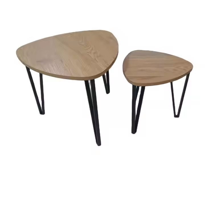 Wholesale Modern Furniture Drop-Shaped Wood Nesting Coffee Tables Sofa Side Table Sets of 2 with Metal Frame